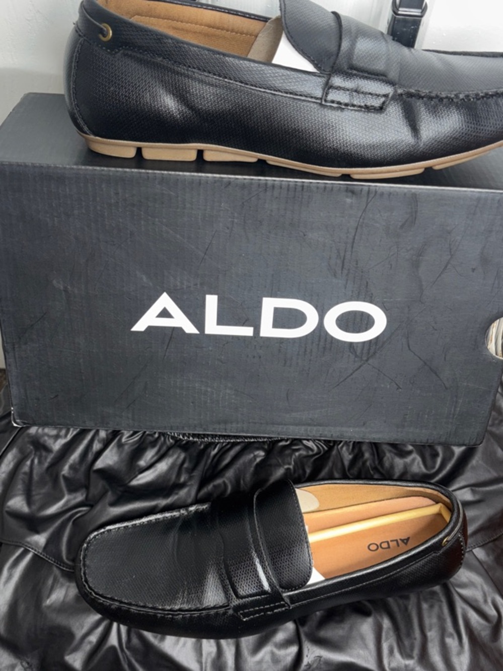 ALDO Black Leather Penny Loafers for Men